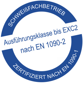 Schweißfachbetrieb Zertifiziert nach EN 1090-1. Ausführungsklasse bis EXC2 nach EN 1090-2. Fachbetrieb nach WHG